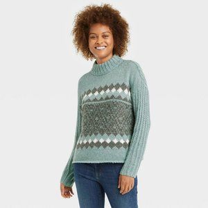 Knox Rose Mock Turtleneck Fair Isle Sweater XS